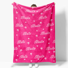 Aperturee - Custom Name Step And Repeat Pink Blanket For Girl