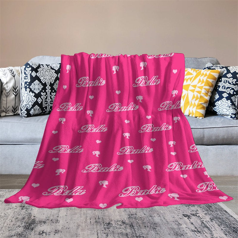 Aperturee - Custom Name Step And Repeat Pink Blanket For Girl