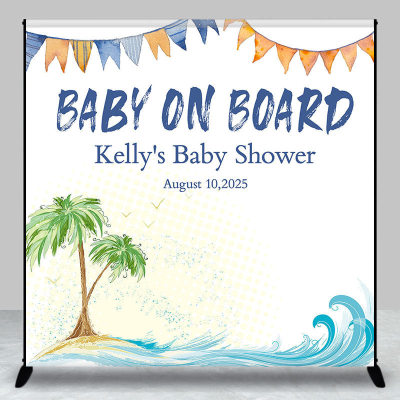 Aperturee - Custom Name Summer Beach Tree Baby On Board Backdrop