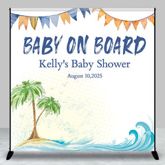 Aperturee - Custom Name Summer Beach Tree Baby On Board Backdrop