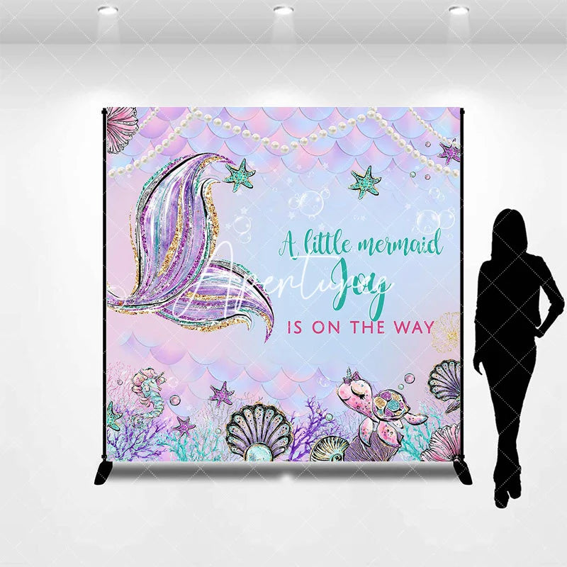 Aperturee - Custom Name Sweet Mermaid Scale Baby Shower Backdrop