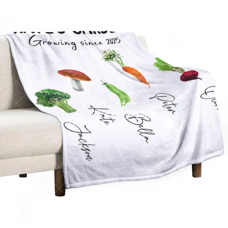 Aperturee - Custom Name Vegetables Garden White Blanket For Gift