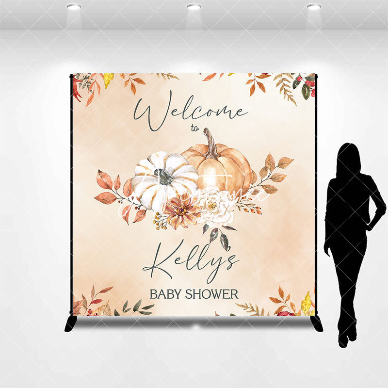 Aperturee - Custom Name Welcome To Pumpkins Baby Shower Backdrop