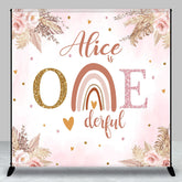 Aperturee - Custom Onederful Pink Flowers Boho Rainbow Backdrop