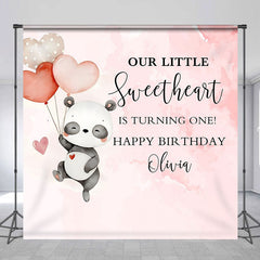Aperturee - Custom Panda Balloon Pink Girl 1st Birthday Backdrop