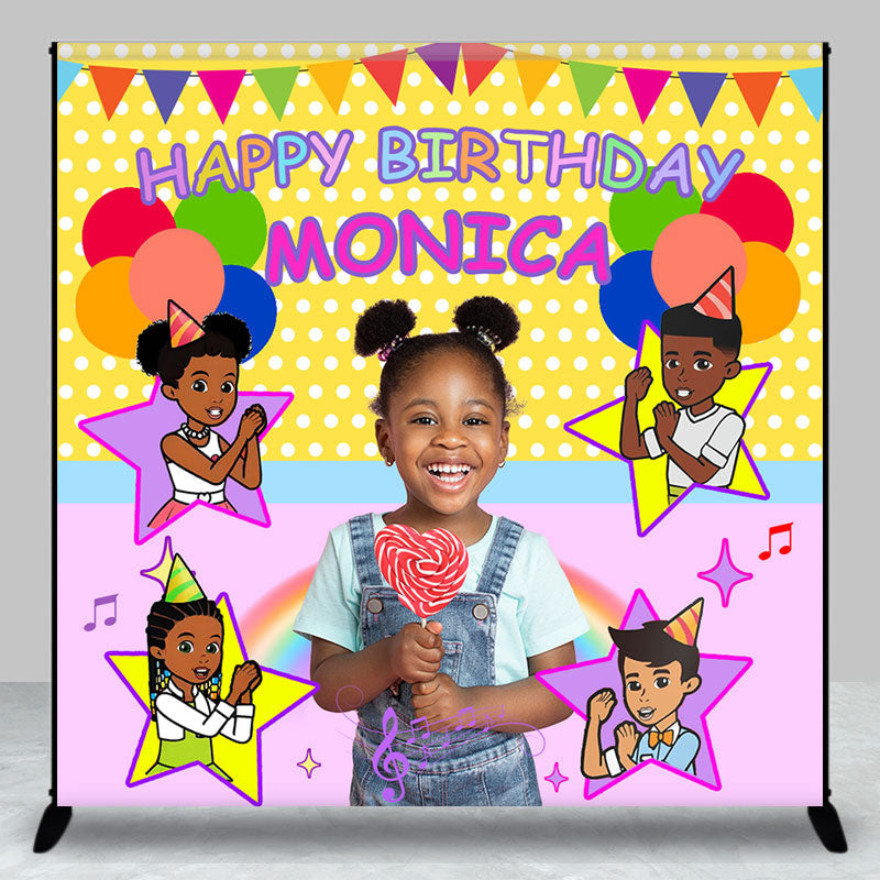 Aperturee - Custom Photo Balloons Rainbow Girl Birthday Backdrop