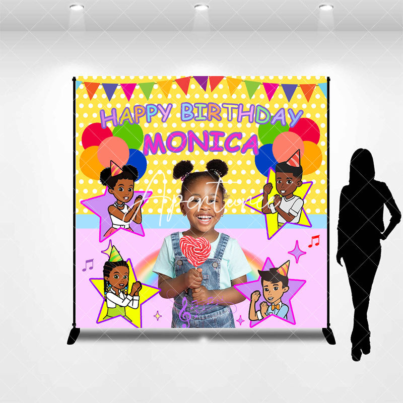 Aperturee - Custom Photo Balloons Rainbow Girl Birthday Backdrop