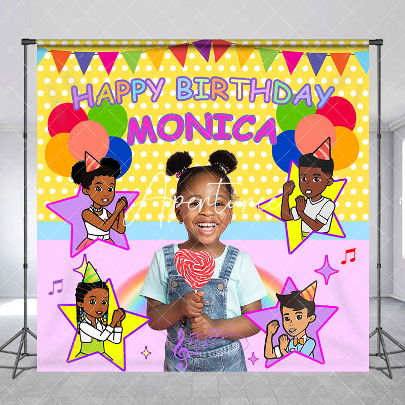 Aperturee - Custom Photo Balloons Rainbow Girl Birthday Backdrop