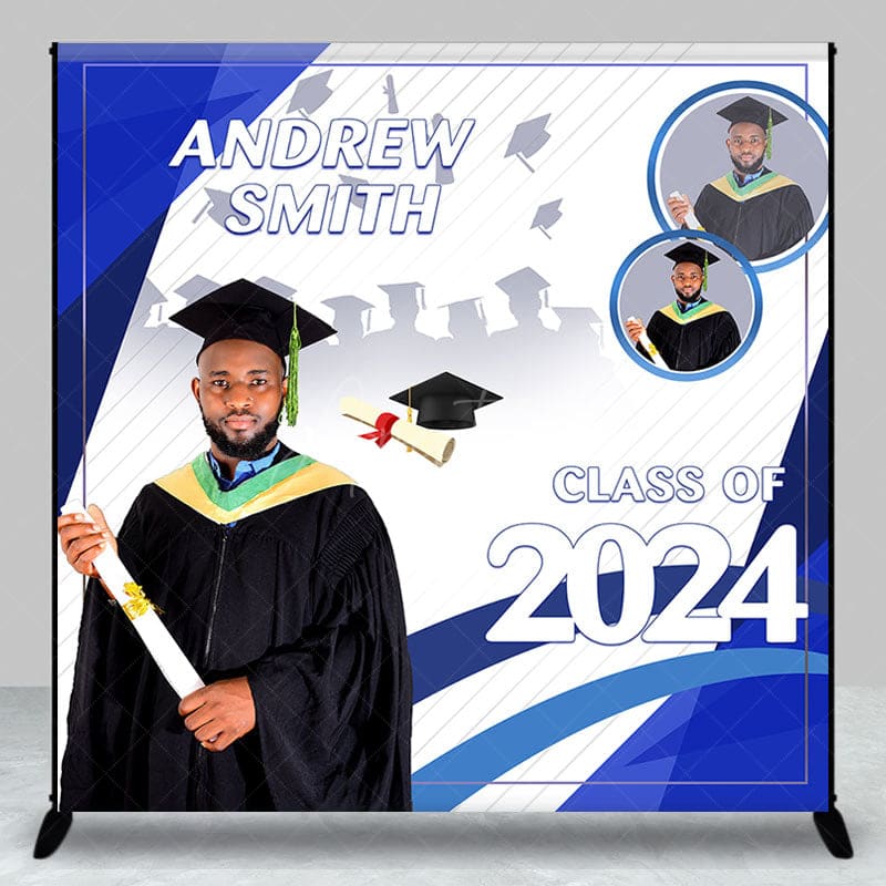 Aperturee - Custom Photo Blue Class of 2024 Graduation Party Backdrop