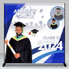 Aperturee - Custom Photo Blue Class of 2024 Graduation Party Backdrop