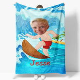 Aperturee - Custom Photo Brave Surfing Man Hawaii Beach Blanket