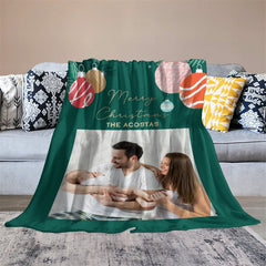 Aperturee - Custom Photo Green Bauble Family Christmas Blanket