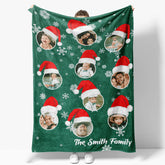Aperturee - Custom Photo Green Snow Hat Family Christmas Blanket