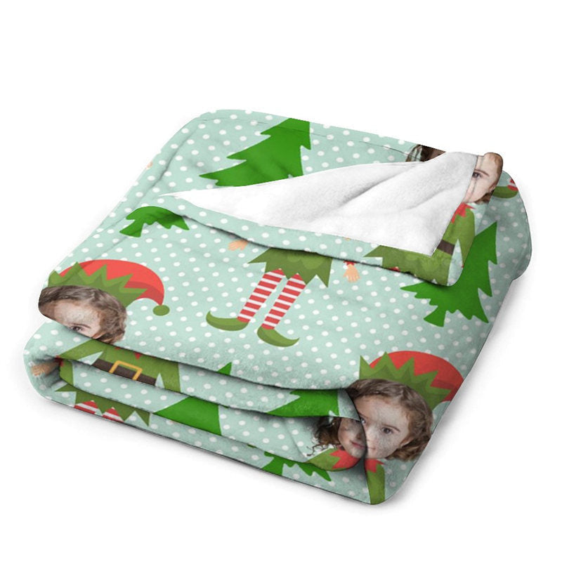 Aperturee - Custom Photo Pine Tree Elf Dots Christmas Blanket