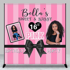 Aperturee - Custom Photo Pink Stripes Sweet 16 Birthday Backdrop