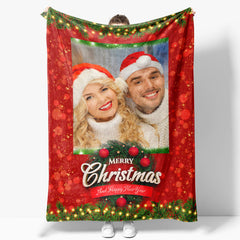 Aperturee - Custom Photo Red Bokeh Green Plant Christmas Blanket
