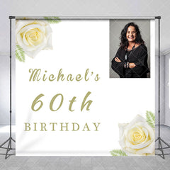 Aperturee - Custom Photo White Rose Leaf 60th Birthday Backdrop