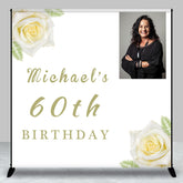 Aperturee - Custom Photo White Rose Leaf 60th Birthday Backdrop