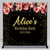 Aperturee - Custom Pink Floral Black Birthday Party Backdrop