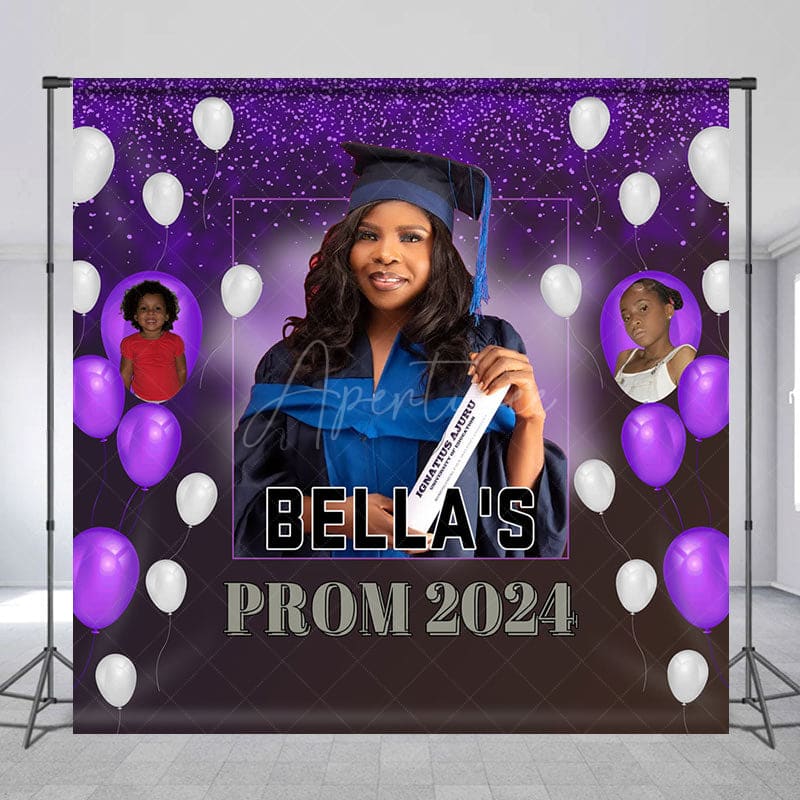 Aperturee - Custom Purple Balloon Congrats Grad 2024 Backdrop