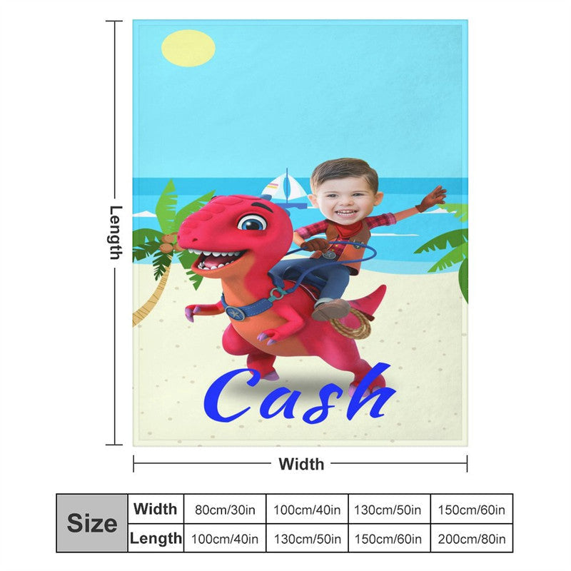 Aperturee - Custom Red Dinosaur Boy Seaside Blanket With Face