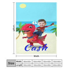 Aperturee - Custom Red Dinosaur Boy Seaside Blanket With Face