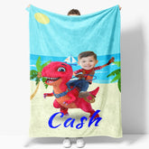 Aperturee - Custom Red Dinosaur Boy Seaside Blanket With Face