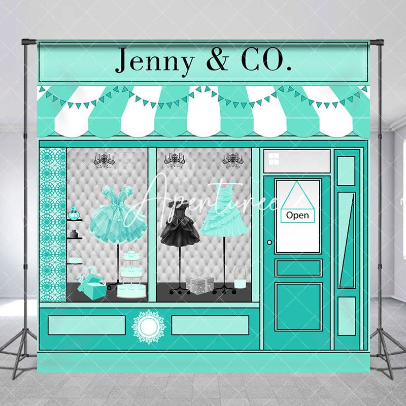 Aperturee - Custom Tiffany Blue Dress Store Birthday Backdrop