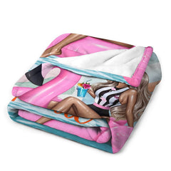 Aperturee - Customized Face Bikini Flamingo Ring Summer Blanket