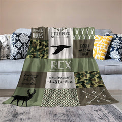 Aperturee - Customized Name Outdoor Green Camouflage Blanket
