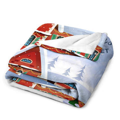 Aperturee - Customized Name Red Castle Snowy Christmas Blanket