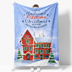 Aperturee - Customized Name Red Castle Snowy Christmas Blanket