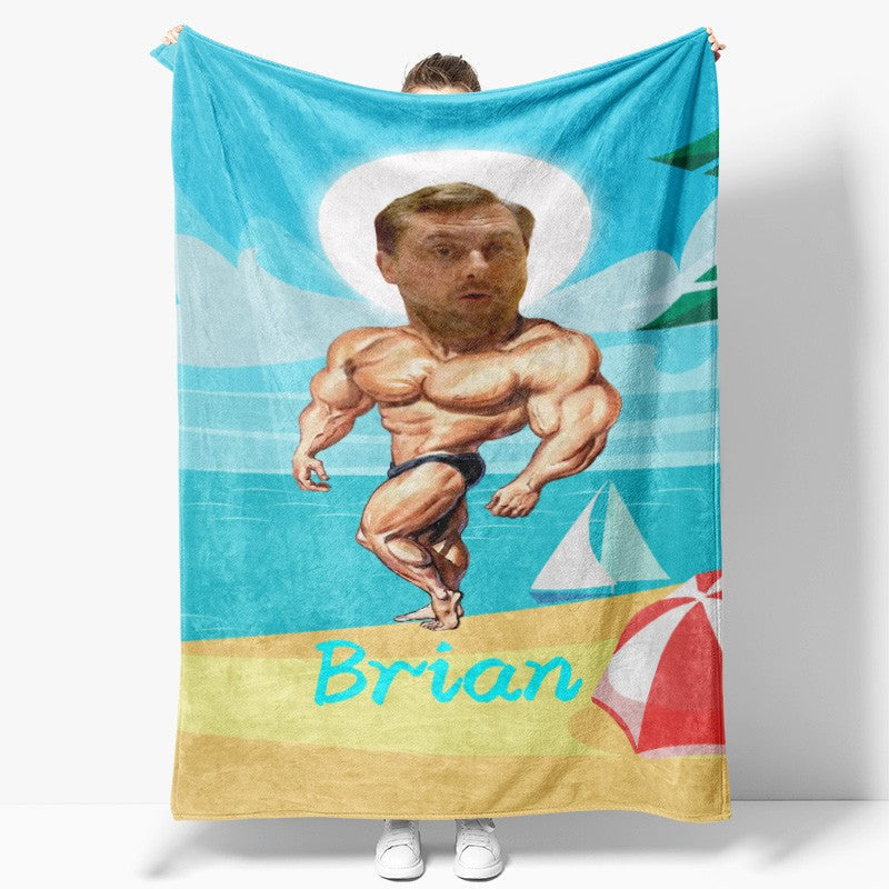 Aperturee - Customized Photo Musle Man Coastal Beach Blanket