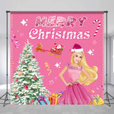 Aperturee - Customized Photo Xmas Tree Pink Christmas Backdrop