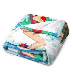 Aperturee - Customized Surfing Girl Coastal Beach Palm Blanket