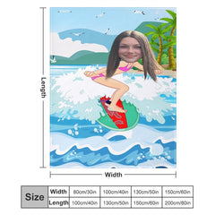 Aperturee - Customized Surfing Girl Coastal Beach Palm Blanket