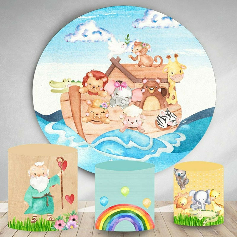 Aperturee Cute Animals And Sea Round Happy Birthday Backdrop