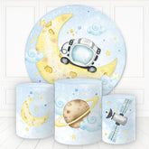 Aperturee Cute Astronaut On Moon And Cloud Round Birthday Backdrop Kit
