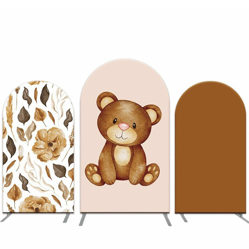 Aperturee Cute Bear Floral Arch Backdrop Cover For Baby Shower