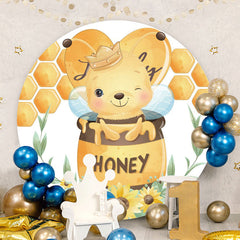Aperturee - Cute Bee And Honey Round Baby Shower Backdrop