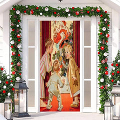 Aperturee - Cute Boy Girl Santa Claus Red Christmas Door Cover