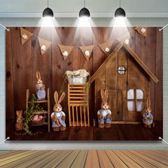 Aperturee - Cute Bunny Toys Ornaments Wood Wall Easter Backdrop