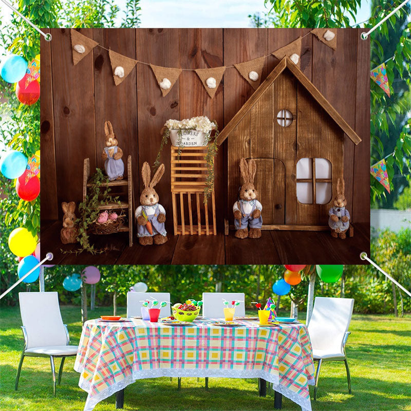 Aperturee - Cute Bunny Toys Ornaments Wood Wall Easter Backdrop