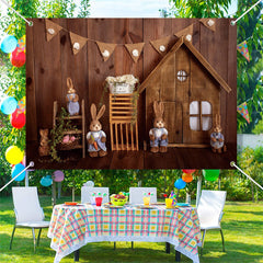 Aperturee - Cute Bunny Toys Ornaments Wood Wall Easter Backdrop
