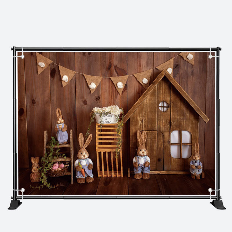 Aperturee - Cute Bunny Toys Ornaments Wood Wall Easter Backdrop