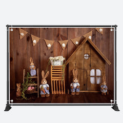Aperturee - Cute Bunny Toys Ornaments Wood Wall Easter Backdrop