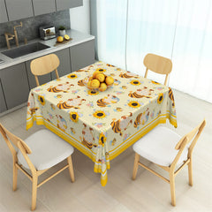 Aperturee - Cute Cartoon Gnomes Bee Sunflower Square Tablecloth