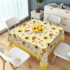 Aperturee - Cute Cartoon Gnomes Bee Sunflower Square Tablecloth