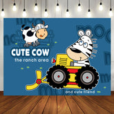 Aperturee - Cute Cow Ranch Area Friend Bulldozer Birthday Backdrop