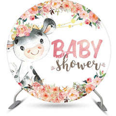 Aperturee - Cute Dairy Cow Flowers Circle Baby Shower Backdrop